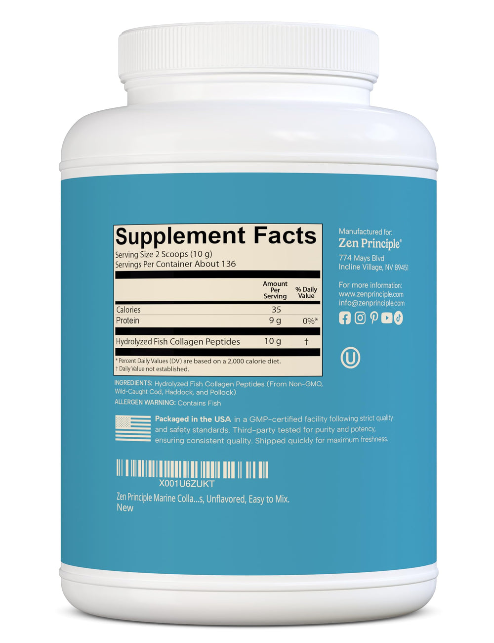 Zen Principle Marine Collagen 3lb label close-up