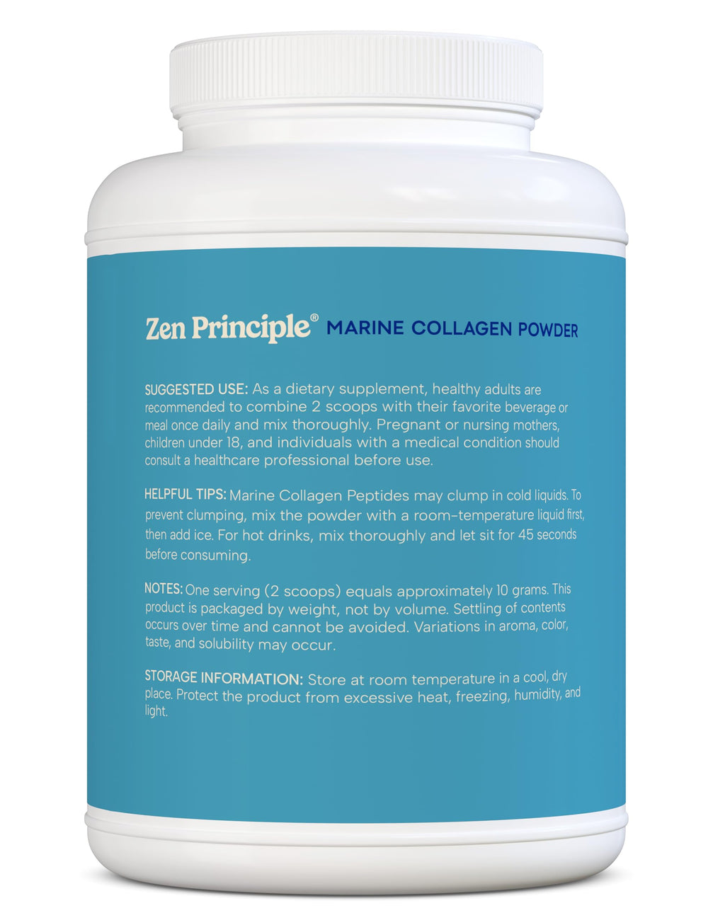 Nutrition facts for Zen Principle Marine Collagen Peptides 3lb