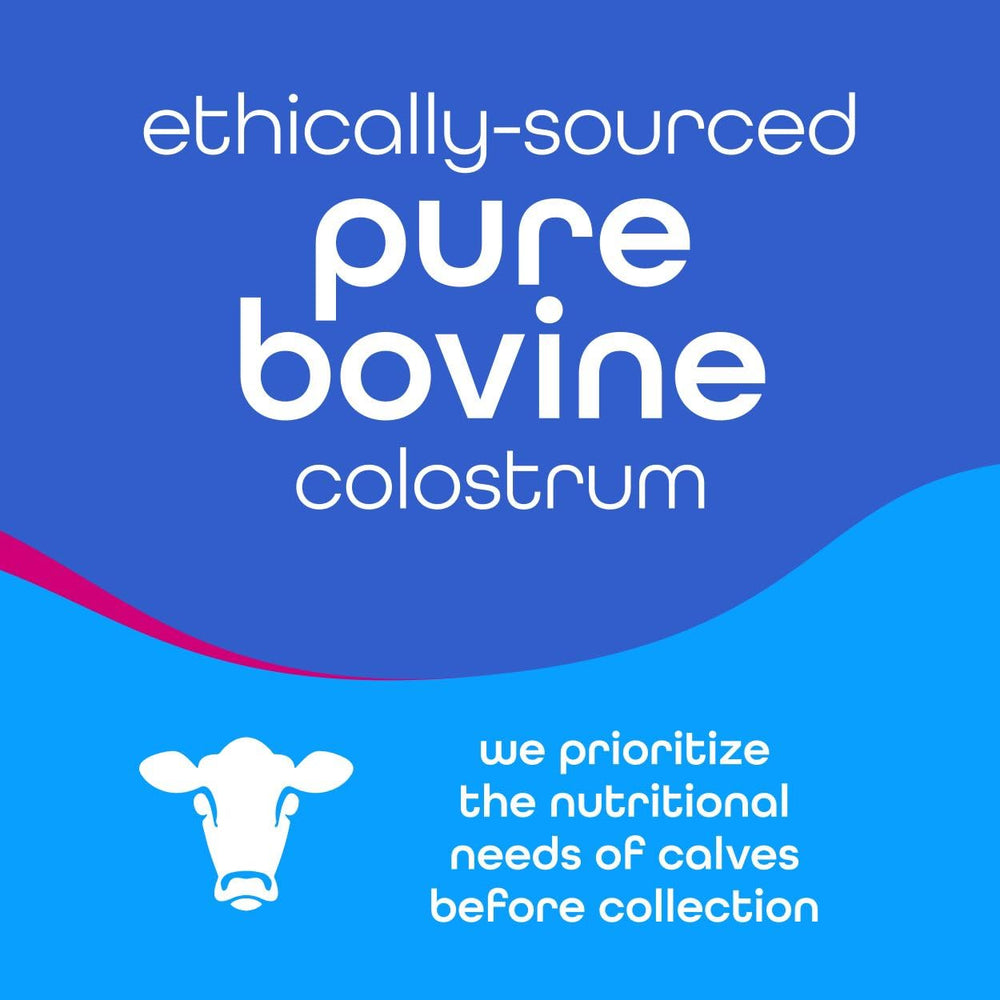 Ethically sourced bovine colostrum and collagen powder bottle
