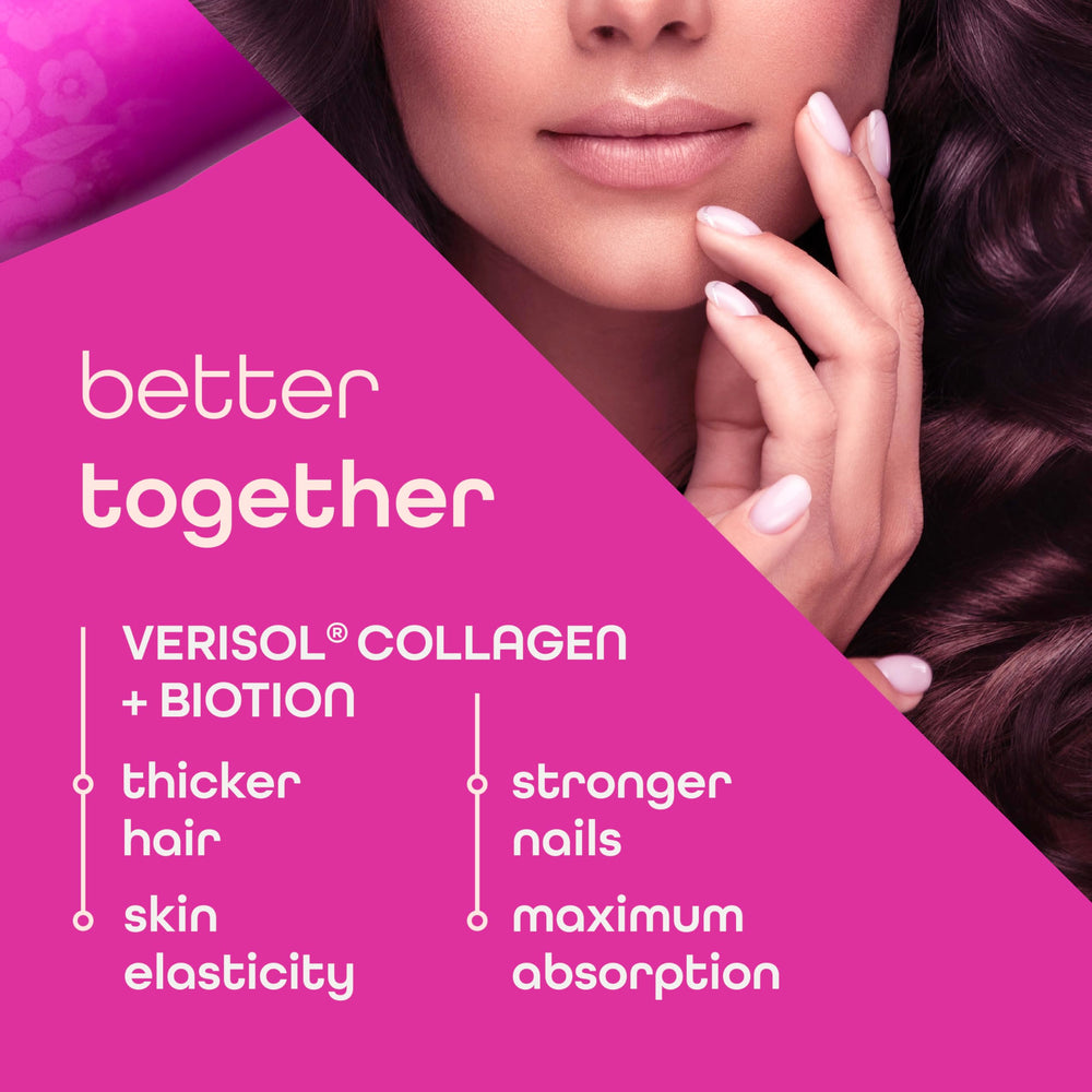 Label showing 5000 mcg biotin and Verisol collagen peptides