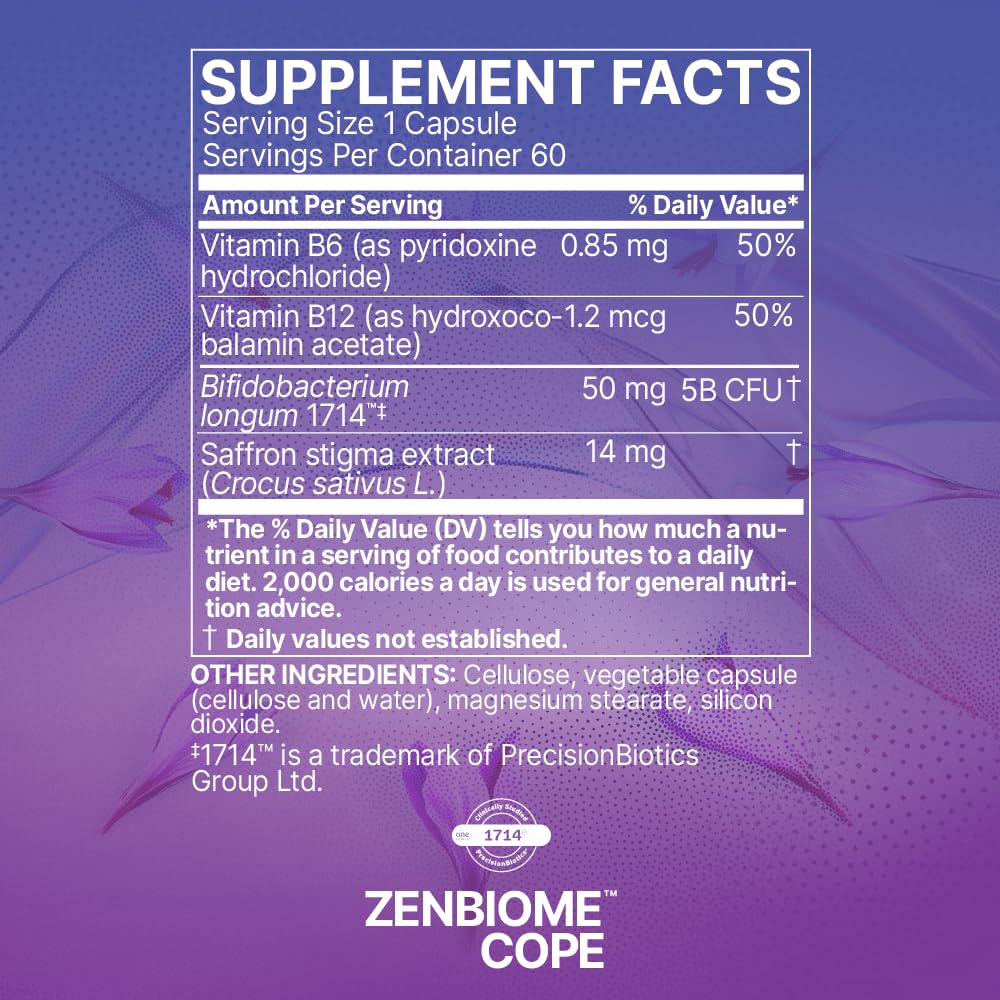 Graphic showcasing 1714 psychobiotic and ingredients