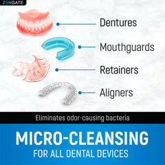 Visual of stain and plaque being removed by ZENGATE formula
