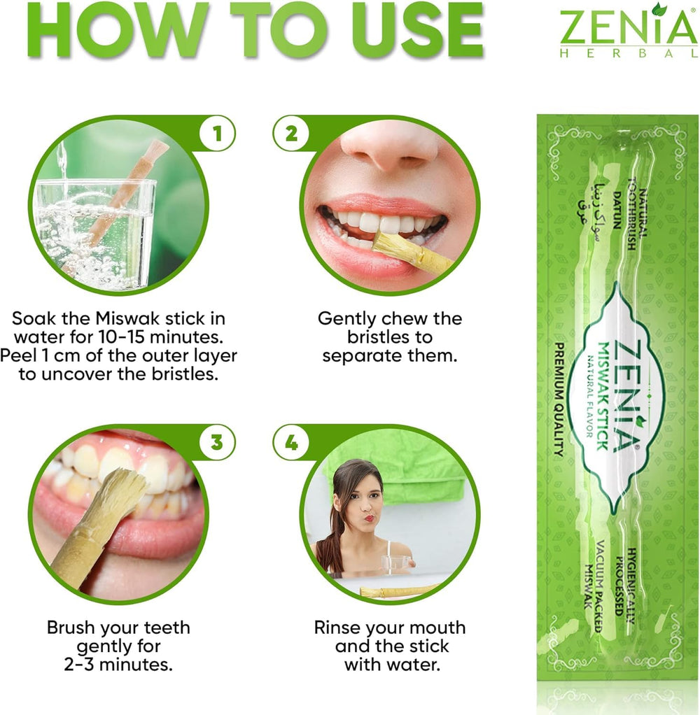 Close-up of Zenia Miswak natural sticks showing texture