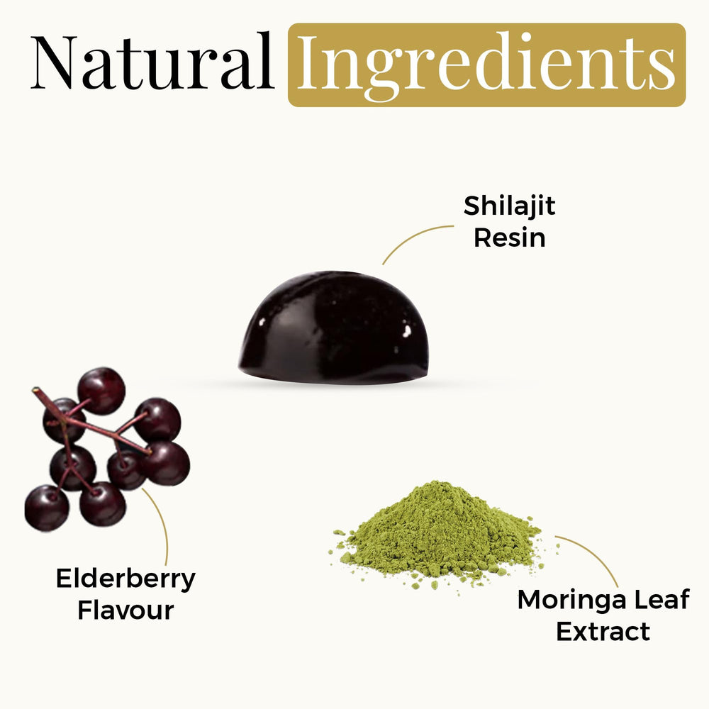 Shilajit resin and Moringa leaves illustration
