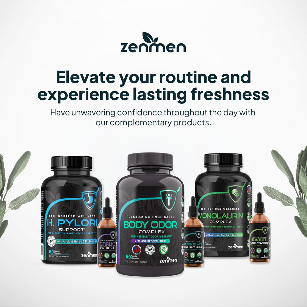 Zenmen product box, bottle, and capsules arranged together