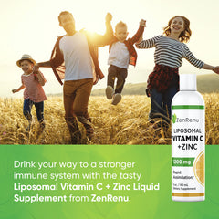 Close-up of ZenRenu vitamin C zinc drops in amber bottle