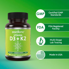 90-count Zentastic Vitamin D3 K2 bottle on white background