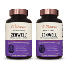 Front view of ZenWell 2-pack KSM-66 Ashwagandha with L-Theanine and AlphaWave capsules
