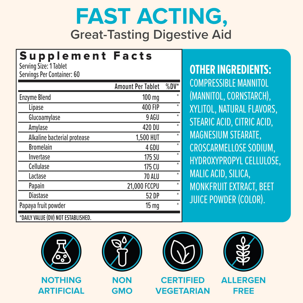 Berry-flavored chewable papaya enzyme tablets for digestion