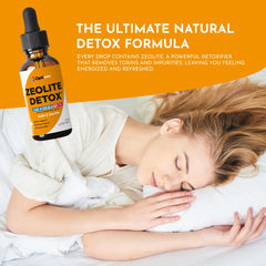 Close-up of Zeolite Detox Drops ingredients featuring Clinoptilolite and vitamins