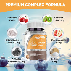 Gummy chews shown with minerals and vitamins symbols