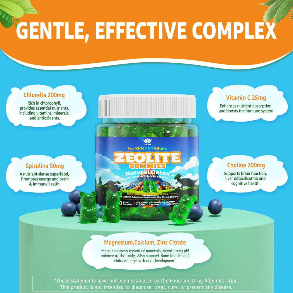 Gummies arranged to illustrate daily detox for the whole family