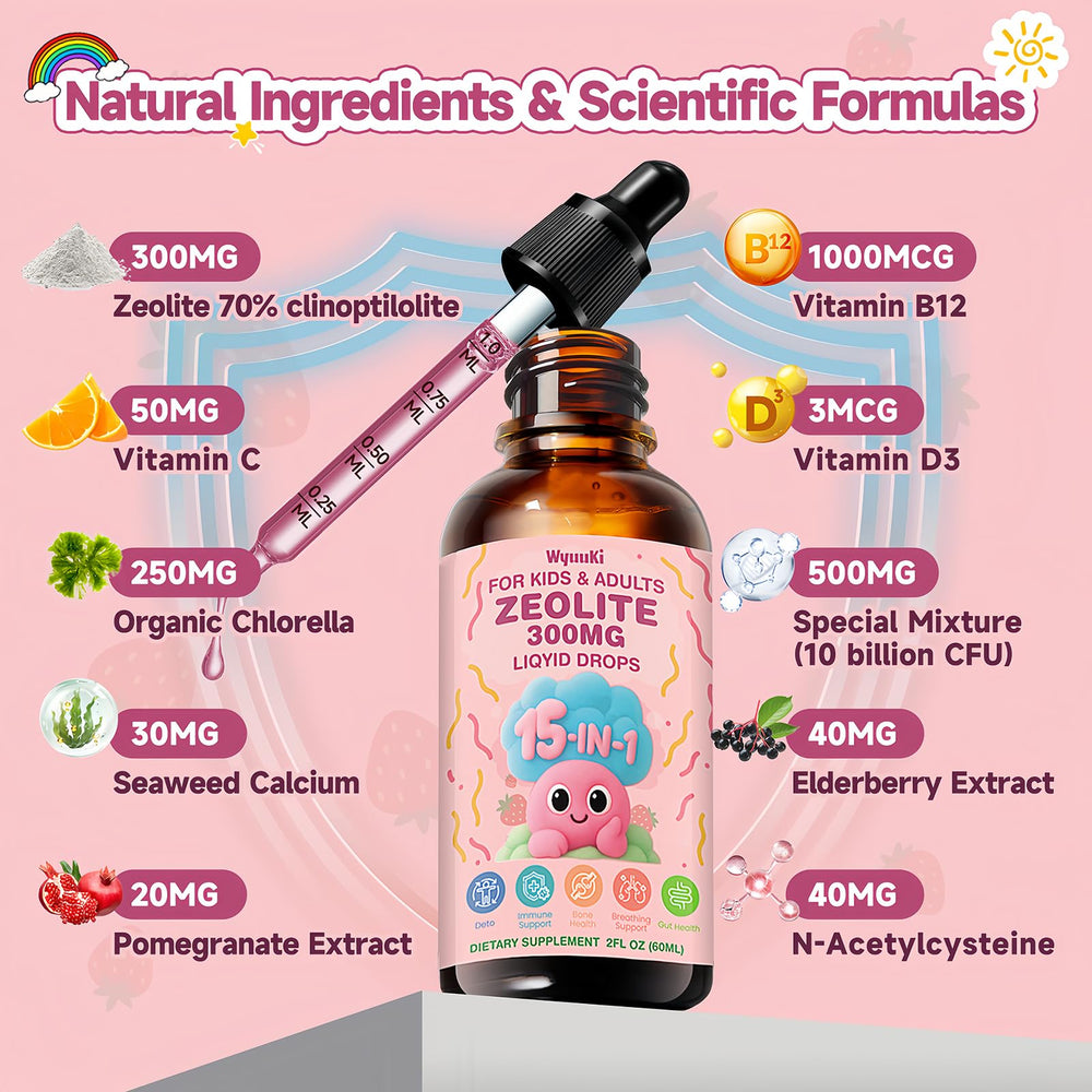 Zeolite Drops formula with vitamins B12, C, and D3