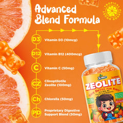 Bottle of Zeolite Kids Detox Gummies orange flavor
