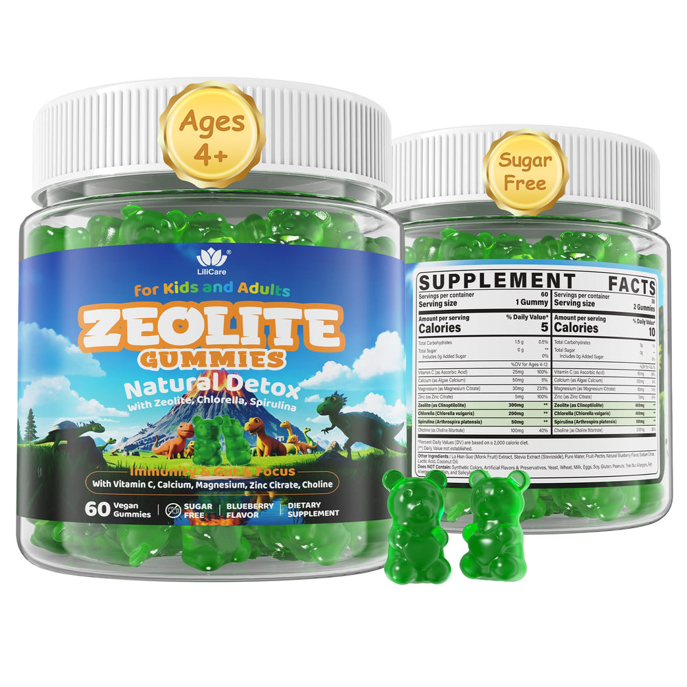 Zeolite Gummies bottle and label for kids and adults