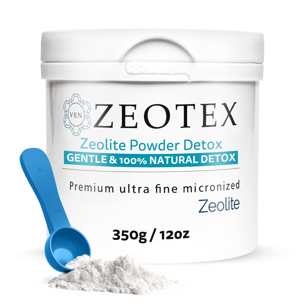 Zeotex Zeolite Detox Powder packaged in a jar highlights natural detox support