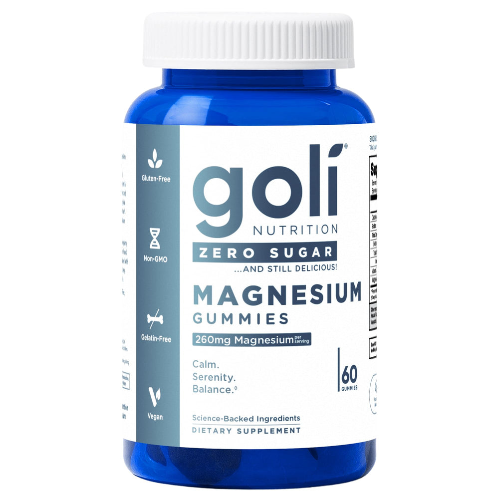 Goli Zero Sugar Magnesium Gummies bottle label showing 260mg Magnesium and Vitamin D