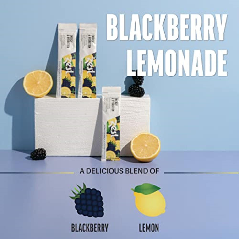 Zest Hydration Blackberry Lemonade glass conveys refreshing flavor and endurance support.