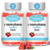 Front view of Zetelixia 2-pack L-Methylfolate and Methyl B12 Gummies in Cranberry flavor