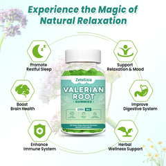 Close-up of the Zetelixia Valerian Root Gummies bottle label
