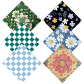 Six-pack microfiber glasses cleaning cloths in green and blue, 6.3 x 6.3 inches.
