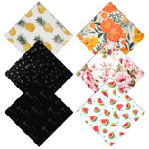 Six-pack microfiber glasses cleaning cloths with fruit and flowers pattern (6.3 x 6.3 inches)