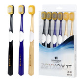 Close-up of a wide head soft toothbrush showing broad bristles