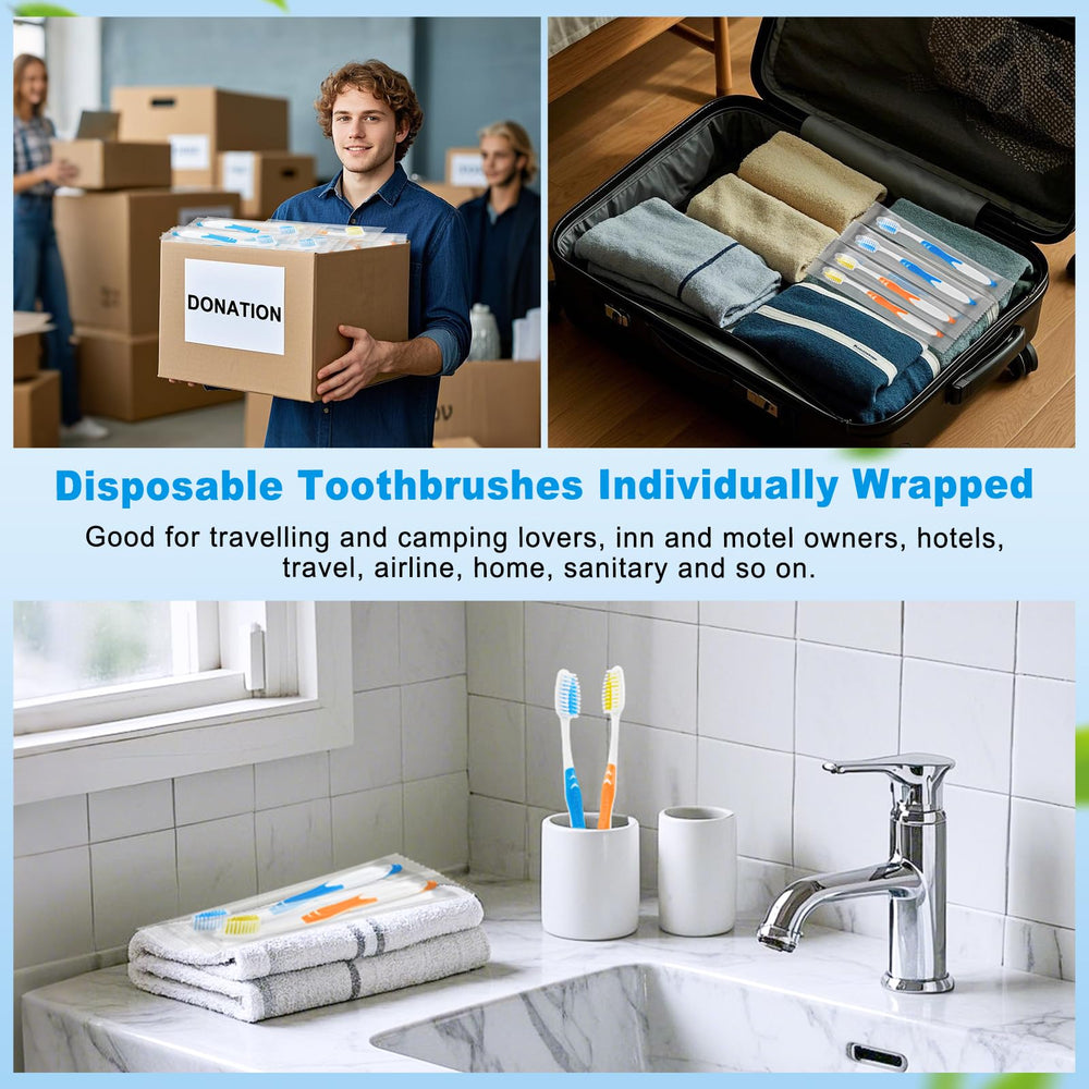 Disposable toothbrushes in a hotel or guest room setting