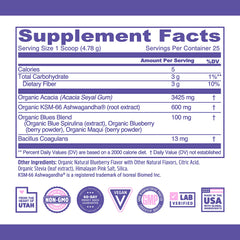 Blue spirulina powder being scooped for a smoothie