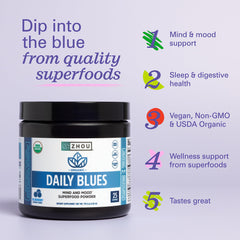 Blueberry flavor Zhou Daily Blues smoothie mix in a glass