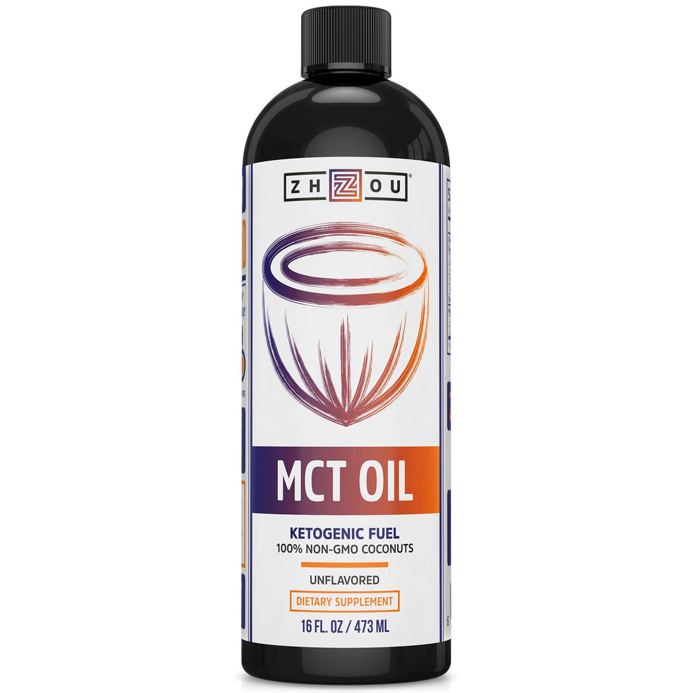ZHOU MCT Oil unflavored 16oz bottle in plastic packaging front view