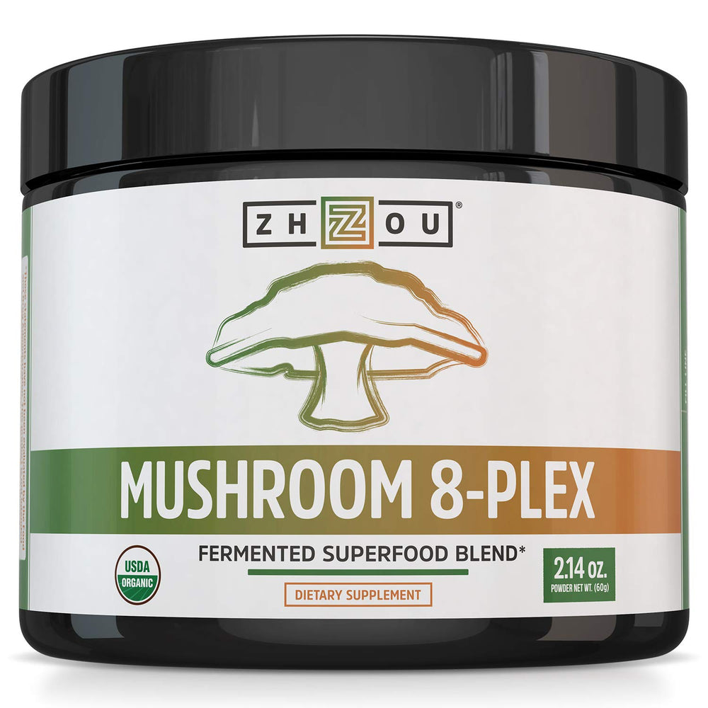 Front view of Zhou Mushroom 8-Plex powder jar (60 g)