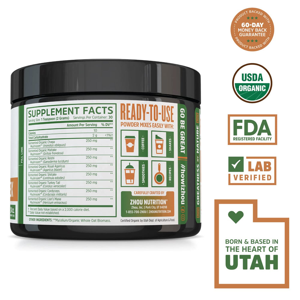 Close-up of Zhou Mushroom 8-Plex jar label