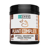 ZHOU Plant Complete protein powder tub front highlights 21g per serving for post-workout fueling