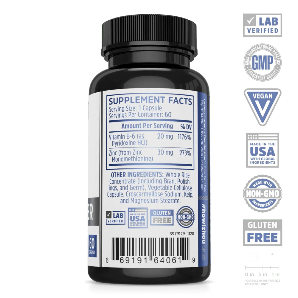 Close-up of Zhou Zinc Defender label highlighting 30 mg zinc