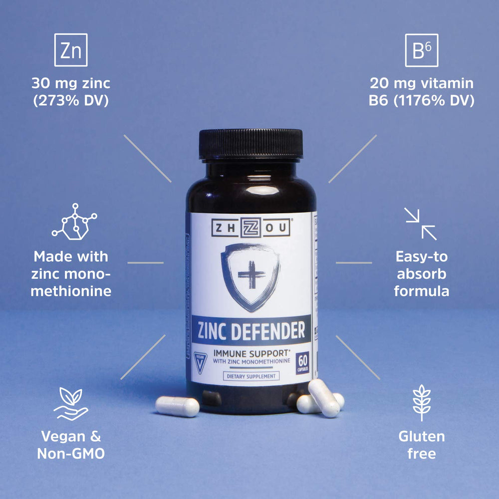 Vegan-friendly zinc supplement capsules by Zhou Zinc Defender