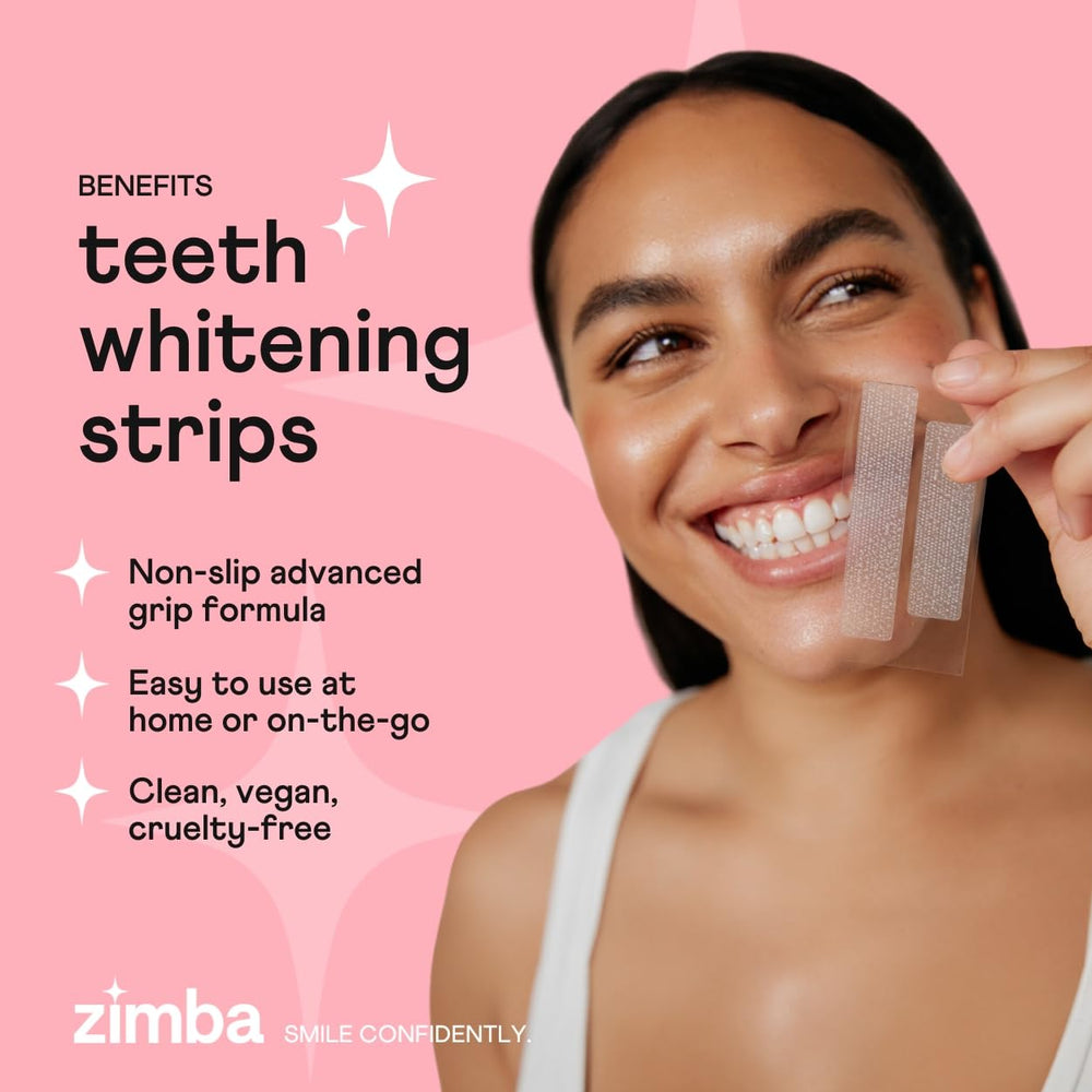 Non-slip whitening strips adhered to teeth