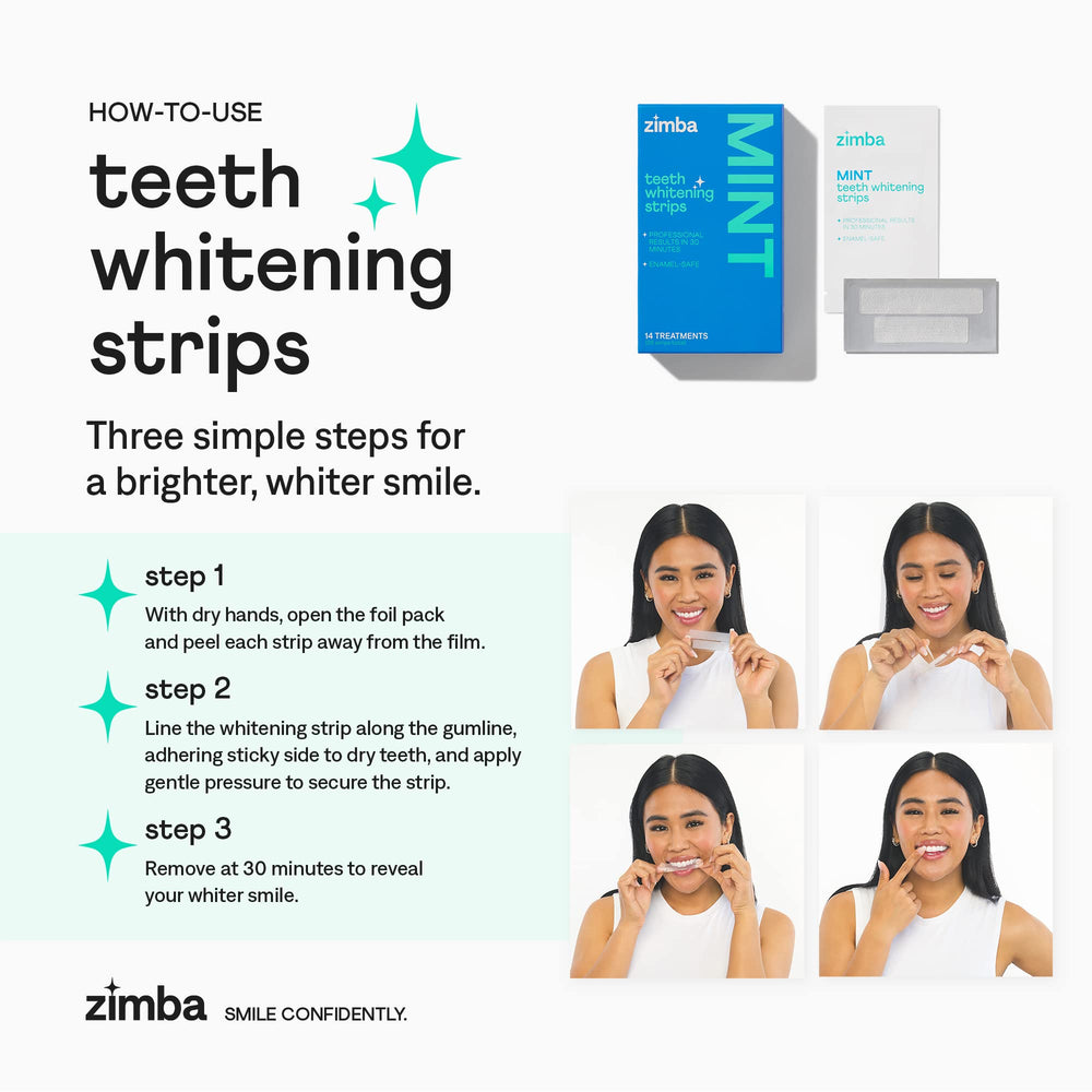 Enamel-safe ingredients label on Zimba whitening strips