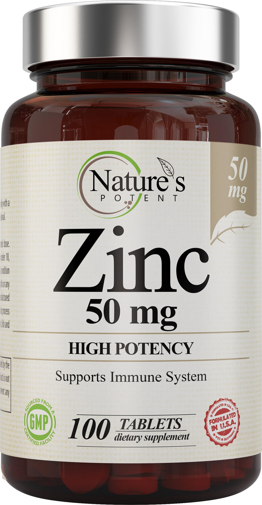 Zinc 50mg supplement bottle by Nature’s Potent
