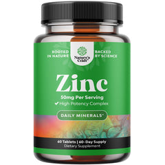 Front view of Zinc 50mg Immune Support supplement bottle