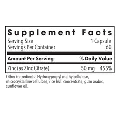 Zinc Citrate Supplement label with nutrition facts