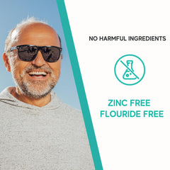 Packaging indicating zinc-free, fluoride-free formula in a 7-ounce tube