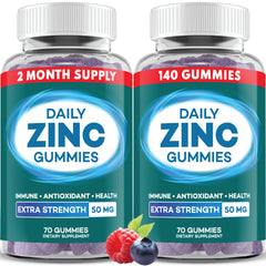 Zinc Gummies 50 mg bottle label showing 50 mg per gummy