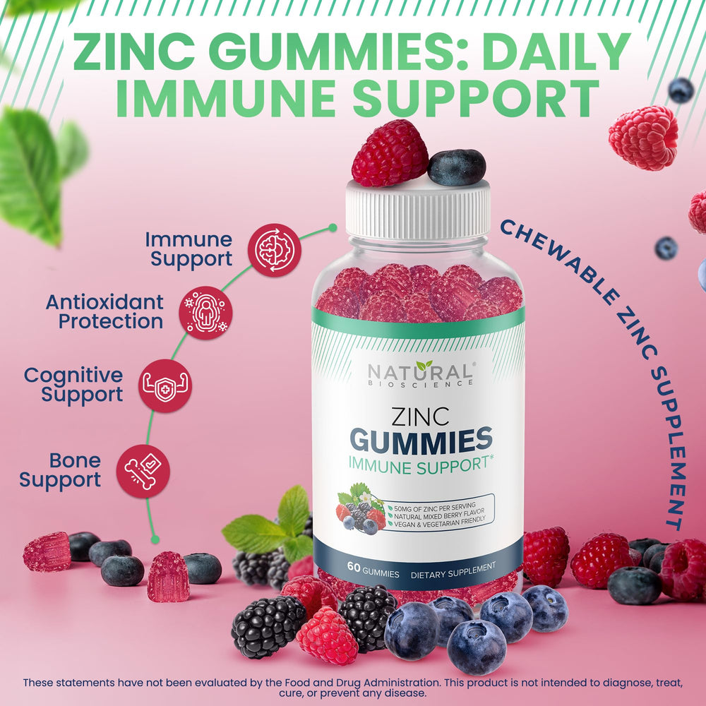 Close-up of zinc gummies with berry flavor