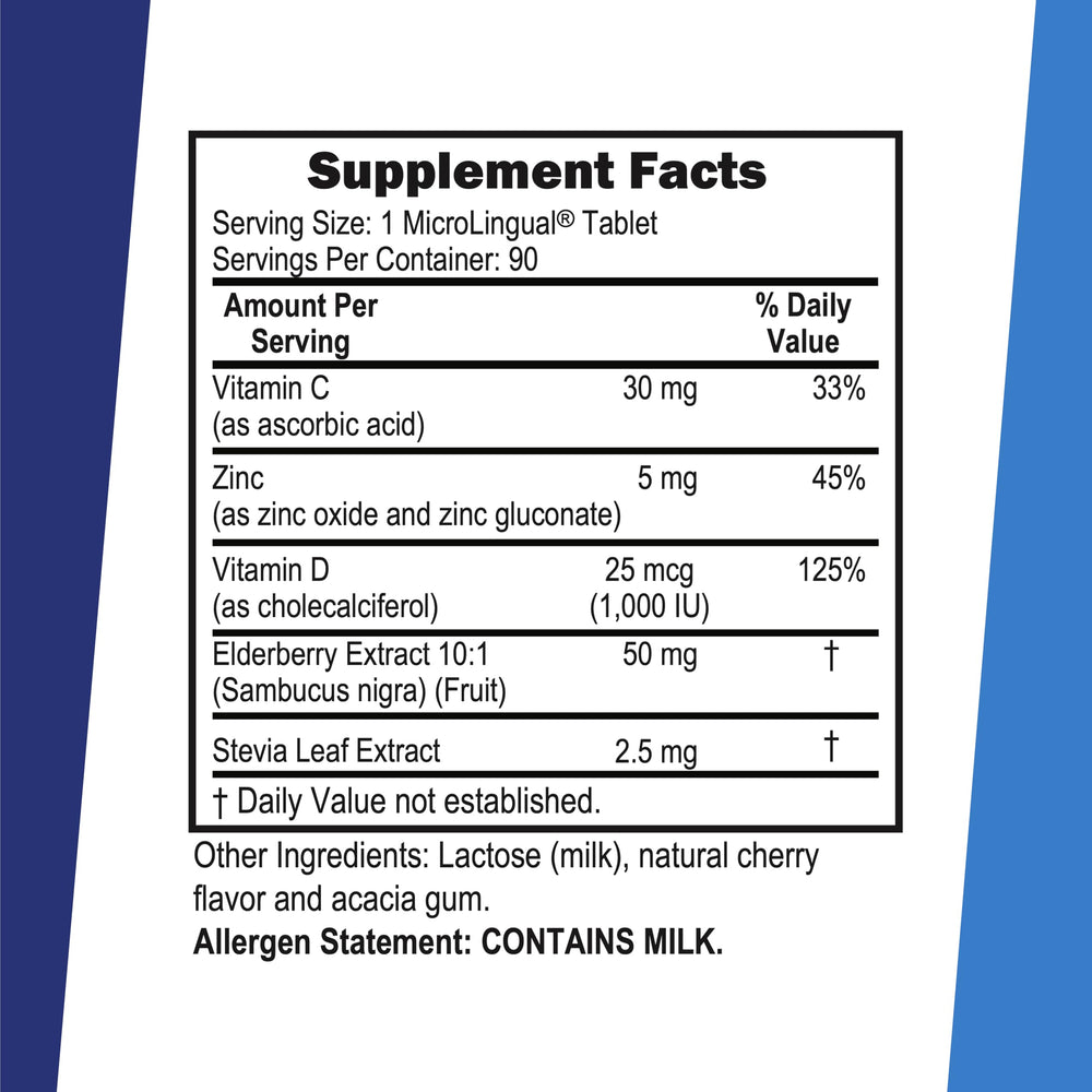 Illustration showing zinc, vitamin C, elderberry and vitamin D3 ingredients
