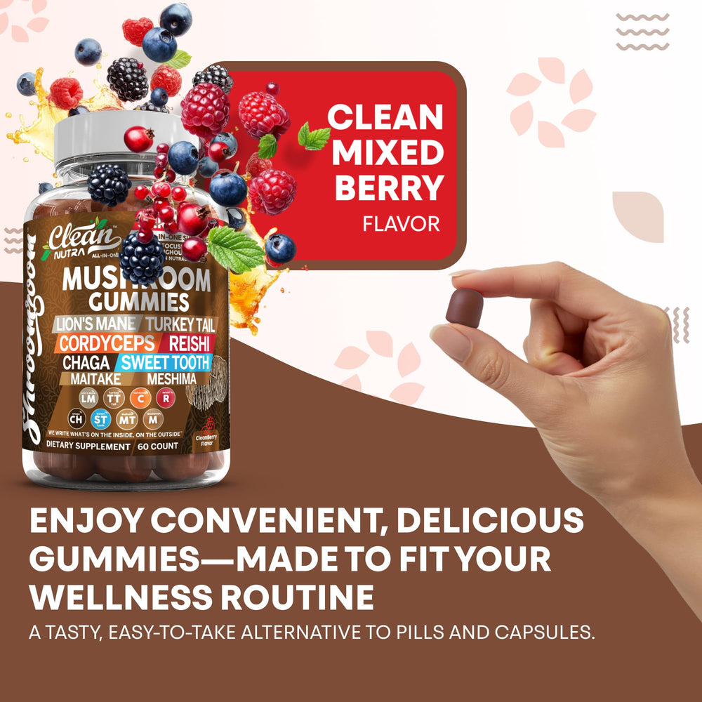 Immunity gummies highlighting zinc, potassium and iron from mushrooms