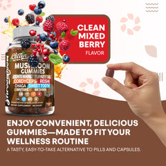 Immunity gummies highlighting zinc, potassium and iron from mushrooms