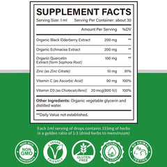 Dropper bottle showcasing liquid immune support formula