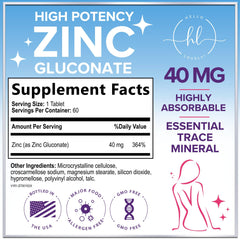 Zinc gluconate 40 mg supplement bottle