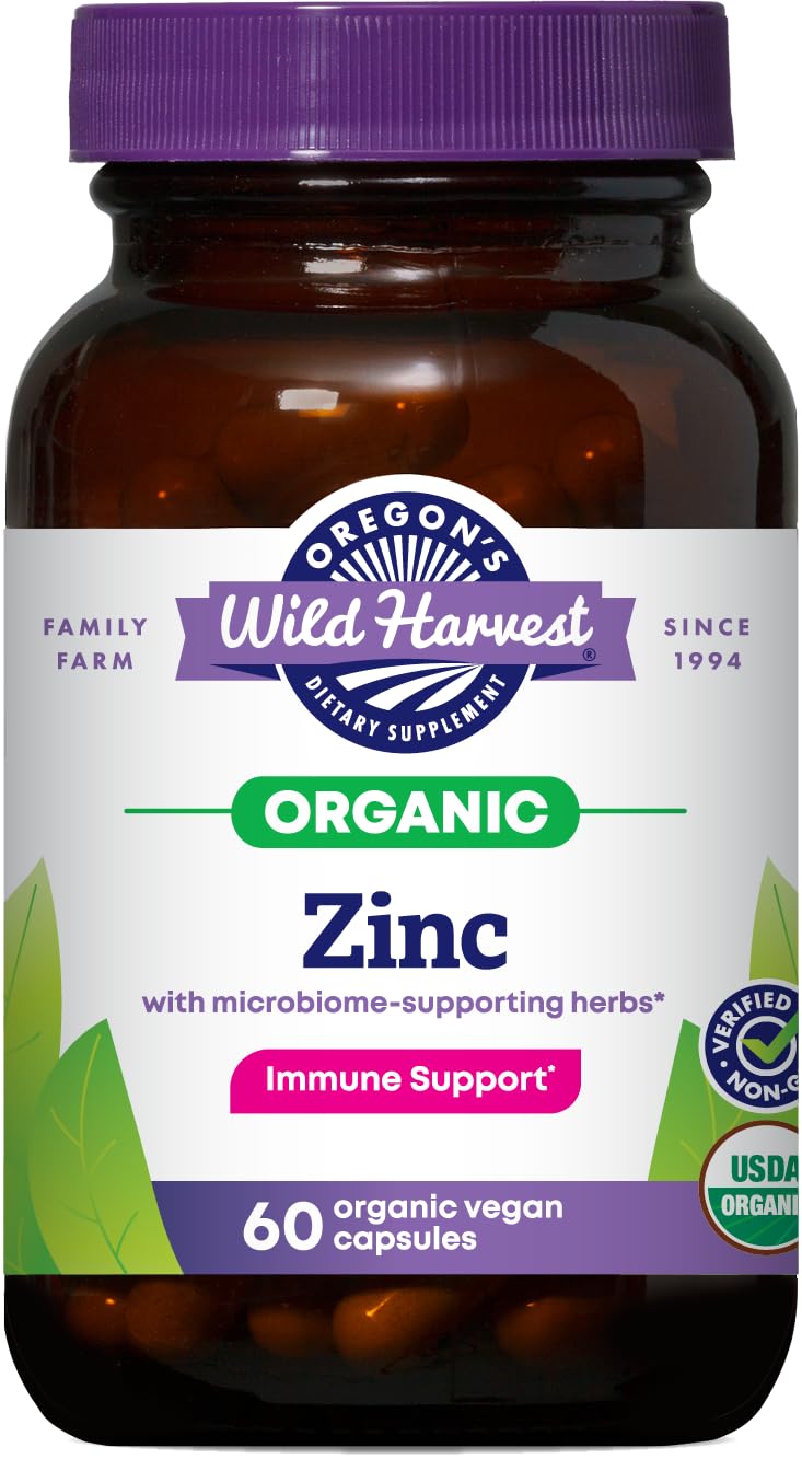Zinc supplement capsules bottle with Oregon's Wild Harvest label